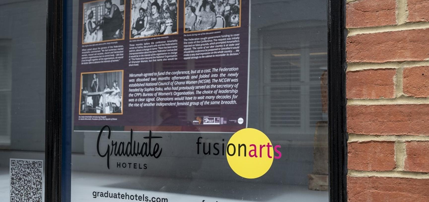 Window display featuring posters