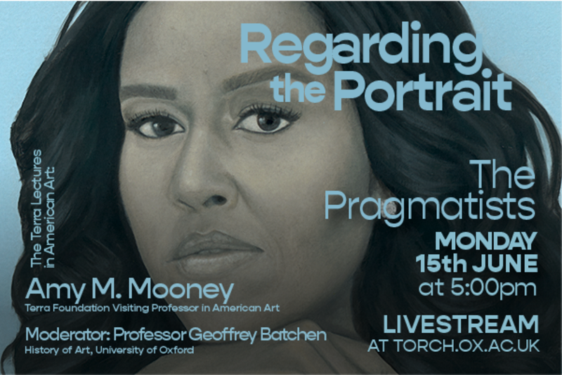 Torch event poster, with 'Regarding the Portrait' in blue text over a painting of a woman looking out at the viewer