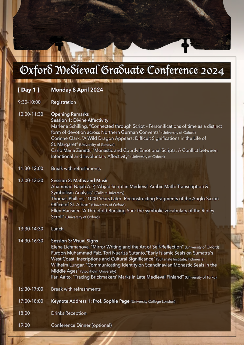 Oxford Medieval Graduate Conference 2024 Day 1 program
