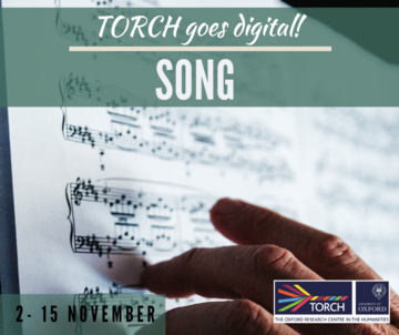 Sheet music with someone's fingertips touching it. There is text which reads 'TORCH goes digital! Song, 2 - 15 November' and the TORCH logo