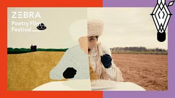 painting on left half continuing scenery in photo on right half of a girl in a field eating at a table in a field