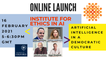 ethics in ai launch event  - graphic with images of the 4 speakers at the event