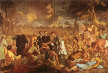 Painting of Federico Borromeo visiting the plague ward during the 1630 plague