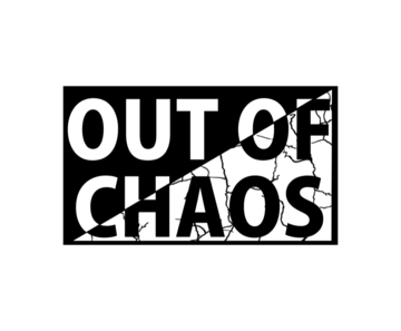 A black and white logo featuring the text Out of Chaos on a black and white background