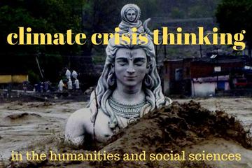 climate crisis thinking logo - a statue immersed in dirt/sand with yellow text 'climate crisis thinking in the humanities and social sciences'