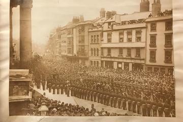 Military parade on Broad street for the opening ceremony of the Indian Institute. May 02, 1883