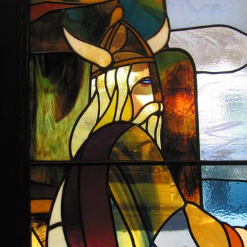 Image depicting colorful stained glass Viking by John Davis