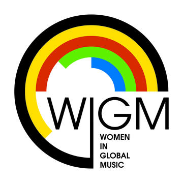 A black 3/4 circle with smaller yellow, red, green and blue inner circles and the letters WIGM and Women in Global History 