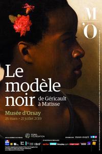 Exhibition Poster for 'Le Modèle noir' featuring a Black woman in profile looking to the right with a red flower in her hair