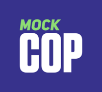 A Blue square logo with the word 'MOCK' in light green and 'COP' in white 