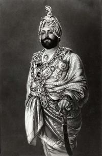 Monocrome paining (ca 1875) of Maharajah Duleep Singh Dressed for a State Function in richly decorated garments.