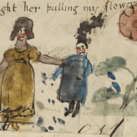 Childhood and Youth Studies Network logo - a drawing of two children, one wearing yellow and another wearing blue, next to a flower, with the text 'I caught her pulling my flowers'