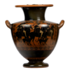 An Ancient Greek vase, featuring soldiers on horseback